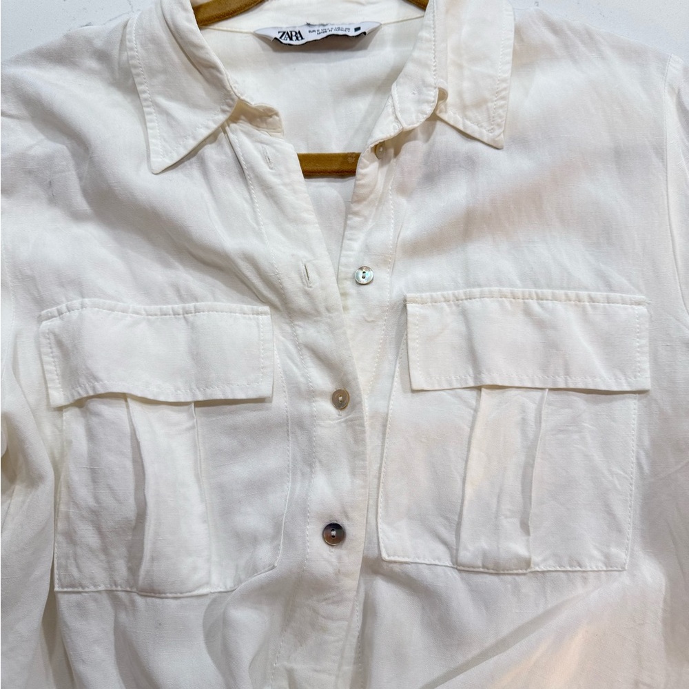 Zara White Button Down Crop Top - Picture 3 of 10